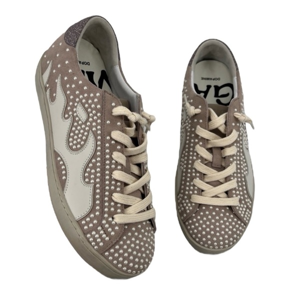 Bibi Lou Gamin Pearl Embroidered Suede Lace Up Designer Sneakers in Lilac 7 - Picture 1 of 8